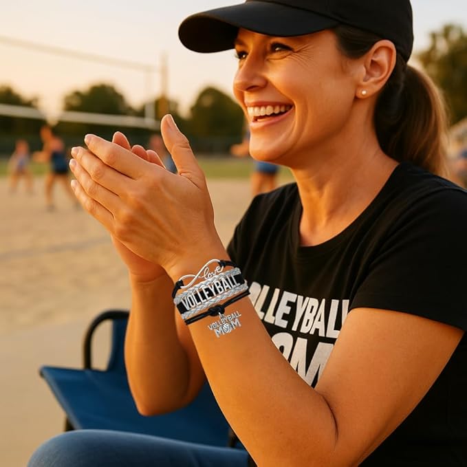 Volleyball Bracelets For Girls- Ideal Volleyball Gifts & Souvenirs. Adjustable Charm Bracelet with Moveable Letters, Infinity Symbol & Silver Volleyball Charm. Fashionable Bracelets by SportyBella.