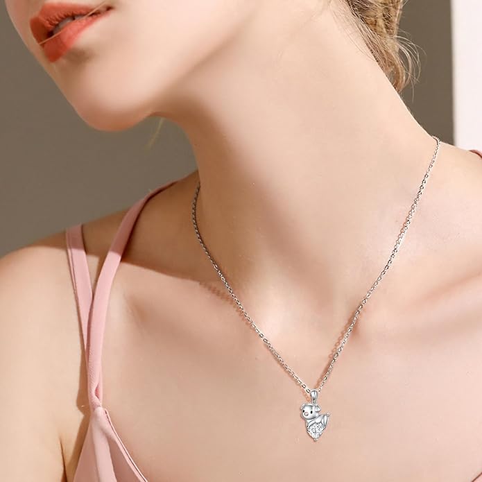 FLYOW Pig Necklace 925 Sterling Silver Cute Animal Necklace with Heart Blue CZ Piggy Pendant for Women Friend Pig Lovers Birthday Graduation Valentine's Day Anniversary Christmas Jewelry White/Blue