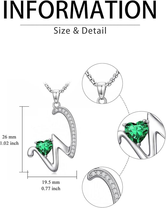 Valentines Day Gifts for Women Alphabet A to Z Initial Birthstone Pendant Necklaces for Women - 18k White Gold Plated Personalized Name Jewelry Valentine Mothers Day Birthday Gifts for Women Her Girlfriend