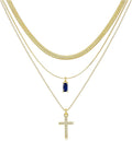 3Pcs Gold Layered Necklaces for Women, 14K Gold Plated Cross Necklace, Dainty Birthstone Necklace for Women, Herringbone Gold Necklaces Set, Stackable Women's Gold Pendant Necklaces Jewelry Set