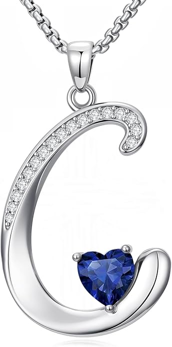 Valentines Day Gifts for Women Alphabet A to Z Initial Birthstone Pendant Necklaces for Women - 18k White Gold Plated Personalized Name Jewelry Valentine Mothers Day Birthday Gifts for Women Her Girlfriend