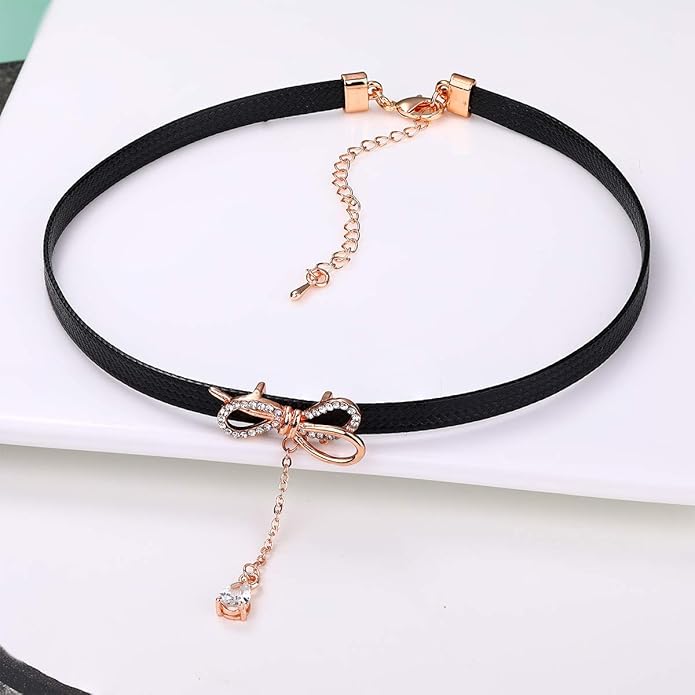 Yonhon Black Choker Necklace for Women,Gold/Siver Tone Choker Necklace with Elegant Pendantant