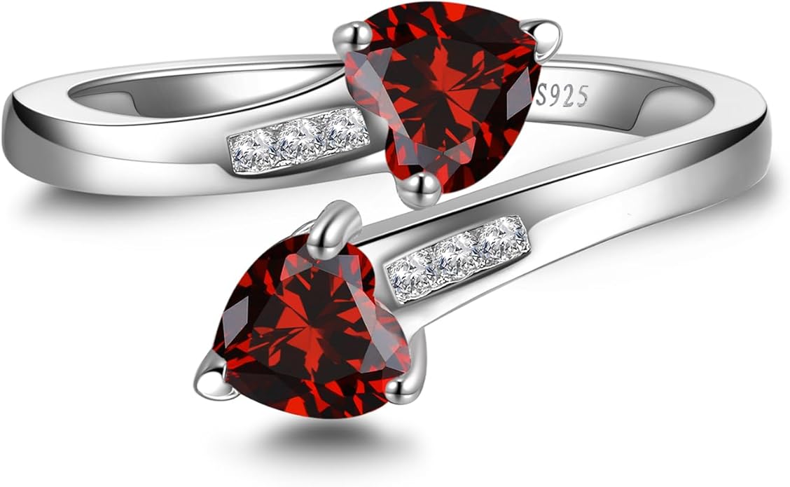 1CT Adjustable Women Heart Ring 925 Sterling Silver Birthstone Rings for Women Promise Ring for her Simulated Gemstone Statement Stackable Band Width 2mm Open Size 5~9