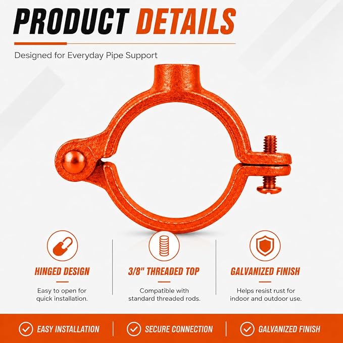 5 Pack 2 in. Hinged Split Ring Pipe Hanger, Tubing and Industrial Vintage DIY - Image 3