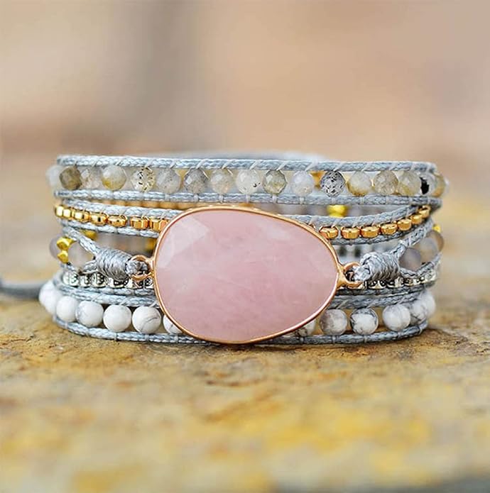 ZOSOJONA Women Wrap Bracelet Boho Natural Jasper Crystal Stone Beads Strand Bracelets