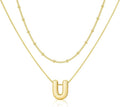 Initial 14K Gold Plated Necklaces for Women, Layered Bubble Letter A-Z Necklace Pendant Choker Necklaces for Women Trendy Monogram Name Necklace Personalized Jewelry for Women