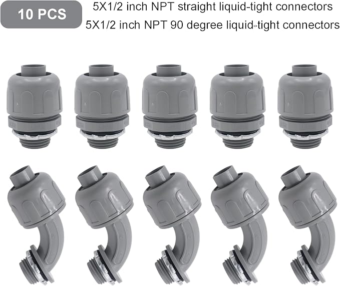 10-Pack 1/2 Inch NPT Liquid Tight PVC Conduit Connector Fittings | straight and - Image 6