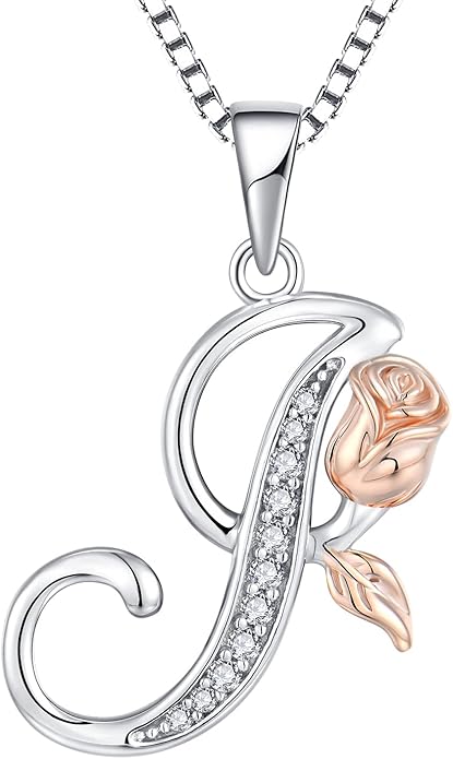 STARCHENIE Initial Necklace for Women Sterling Silver Letters 26 Alphabet Pendant Rose Flower Jewelry Gifts for Family Sisters Friend