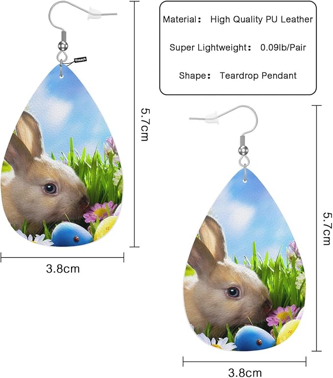 Rabbit Faux Leather Earrings Little Easter Bunny Easter Eggs Green Grass Teardrop Leather Dangle Earrings Women Earrings For Wedding Bridal