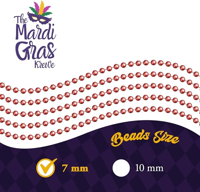THE MARDI GRAS KREWE - Beads Necklaces Mardi Gras 72 Pack, 6 Dozen 33" 7mm - Party Favors, Parades, Bulk Decorations, Costumes, Festivals, Events - Light Red