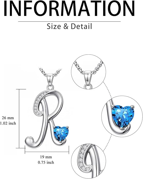 Valentines Day Gifts for Women Alphabet A to Z Initial Birthstone Pendant Necklaces for Women - 18k White Gold Plated Personalized Name Jewelry Valentine Mothers Day Birthday Gifts for Women Her Girlfriend