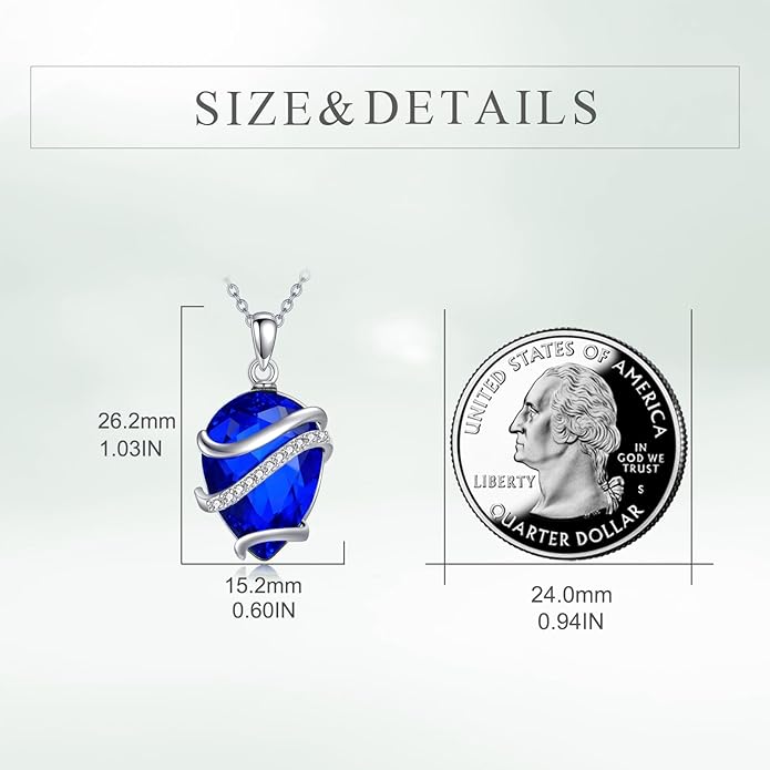 Birthstone Necklace for Women Sterling Silver Teardrop Pendant Necklace Birthday Jewelry Gift for Women