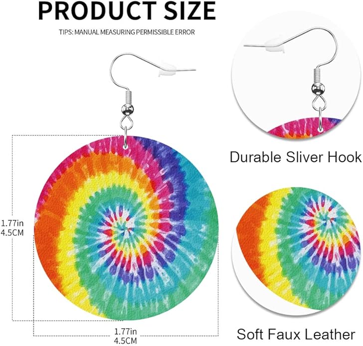 Swono Dinosaurs Round Faux Leather Earrings for Women Adorable Funny Cartoon Dragon Animal Tree Funny Lightweight Double-Side Printed Drop Dangle Earring for Birthday Party Gift