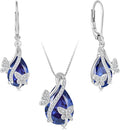 Butterfly Jewelry Sets for Women 925 Sterling Silver Birthstone Tanzanite Earrings and Necklace Set