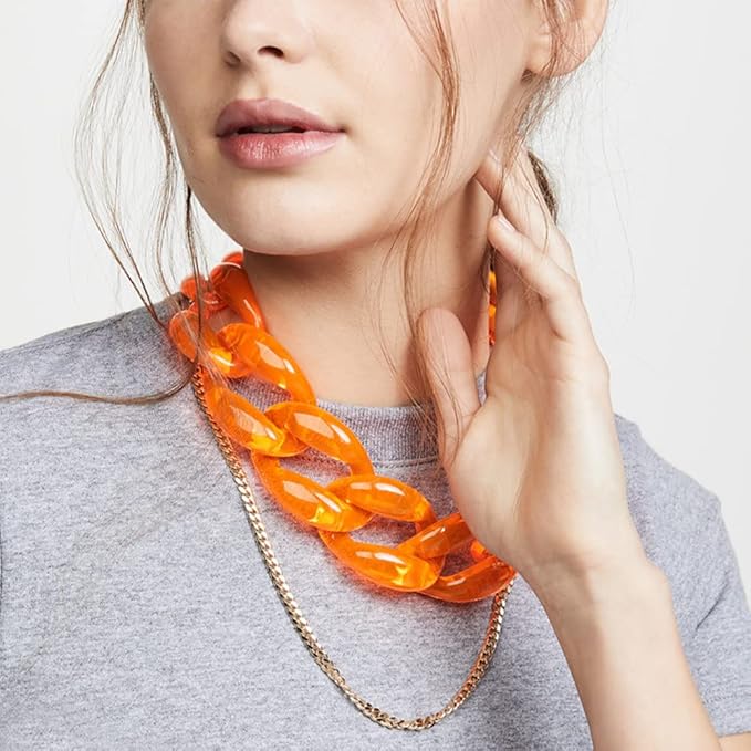 Wiwpar Orange Acrylic Choker Necklace Statement Chunky Fashion Acrylic Necklace Choker Halloween Party Cotume Chain for Women (Orange)