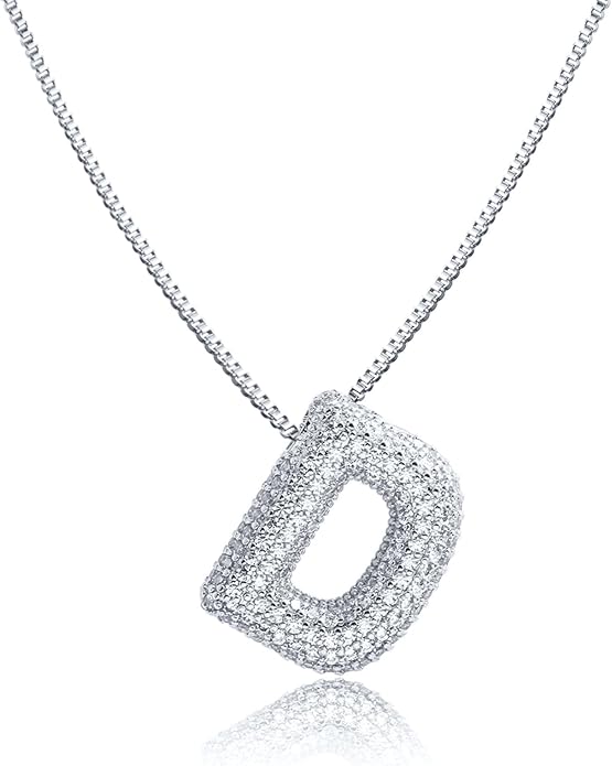 SKQIR Diamond Initial Letter Necklace for Women Bubble Gold Plated Puffy Balloon Alphabet Crystal Zircon Pendant Name Necklace Dainty Charms Trendy Jewelry Gift for Women