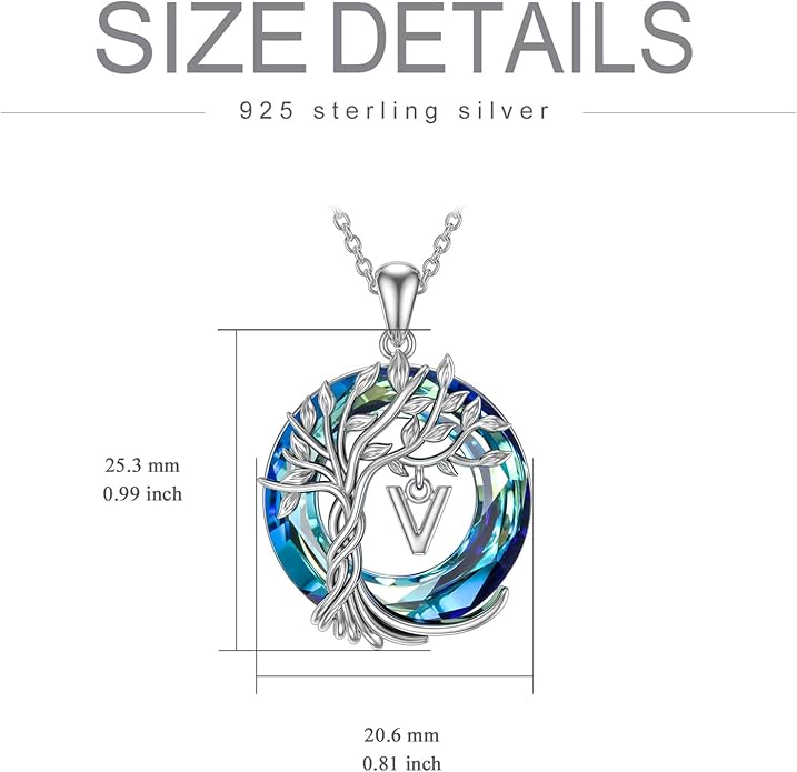 TOUPOP Gifts for Women Tree of Life Necklace 925 Sterling Silver Initial Pendant Family Tree Crystal Jewelry Valentine's Day Birthday Gifts for Her Mom Wife Girlfriend Daughter
