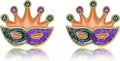MardiGras Stud Earrings for Women Glitter Delicate Compact Flower Mask Hat Lips Stud Earring Charm Green Purple Gold Carnival Earring Cute MardiGras Jewelry Accessories for Women