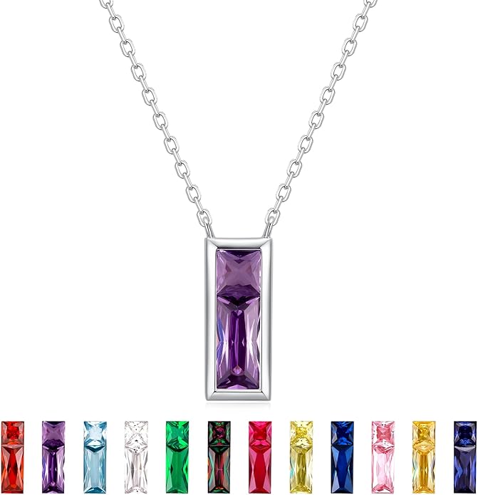 SUNFEEL Birthstone Necklace for Women, S925 Sterling Silver Necklaces with Square Cubic Zirconia Gemstone Necklace Women's Jewelry Anniversary Birthday Gifts for Women Mom Wife Her