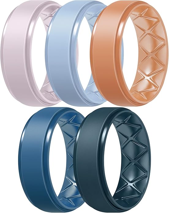 Egnaro Men's Rings 8.5mm Wide-2mm Thick Inner Arc Ergonomic Breathable Rubber Wedding bands-Hypoallergenic for Gym/Outdoor/Gift((1-7 Variety Pack with Half Size)