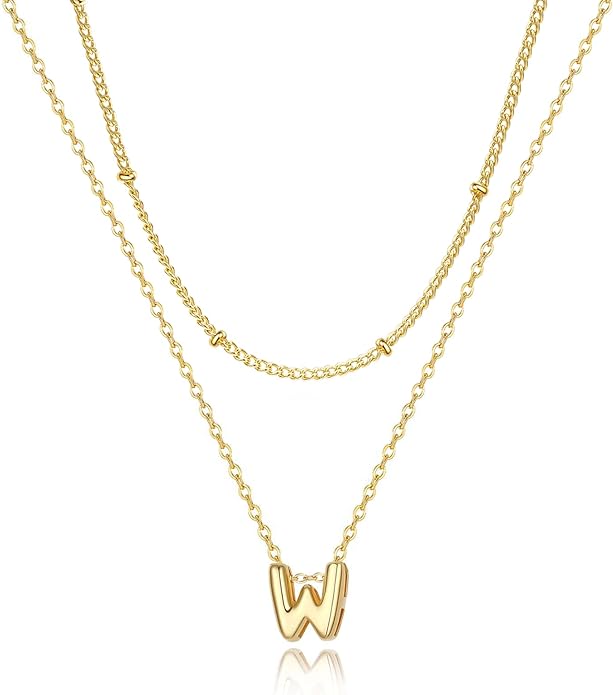 Valentines Day Gifts for Her - Bubble Letter Necklace Layered 14K Gold Plated Initial Necklaces for Women Dainty Cute Choker Pendant Stack Jewelry Fashion Accessories Teen Gift Trendy Stuff