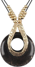 GelConnie Leather Necklace for Women Large Pendant Long Brown Necklace Circle Leather Choker Vintage Sweater Necklace Gold Chunky Boho Necklaces for Women