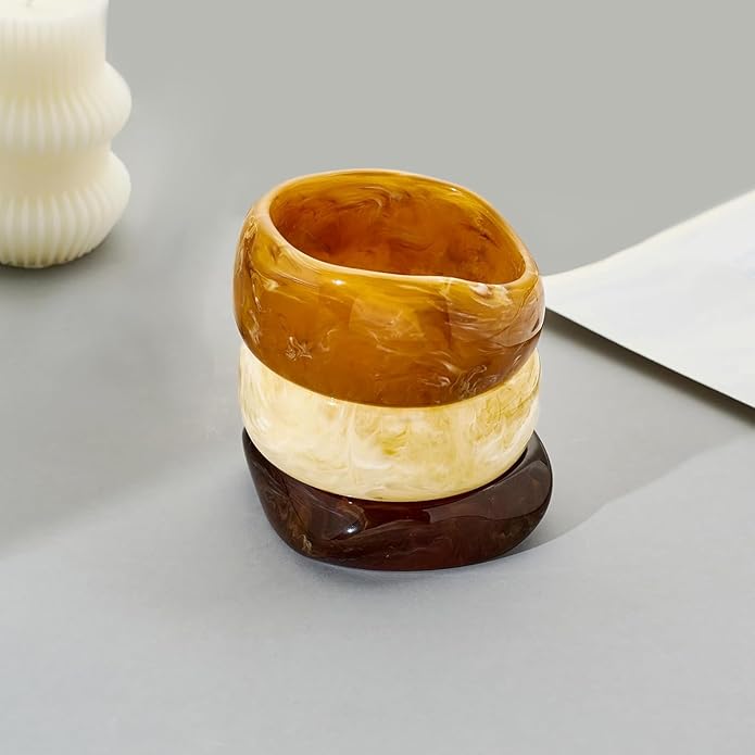 3 PCS Acrylic Resin Bracelet for Women Irregular Geometric Cuff Wide Wristband Bangles Trendy Chunky Resin Stackable Stretch Bracelet Jewelry Set