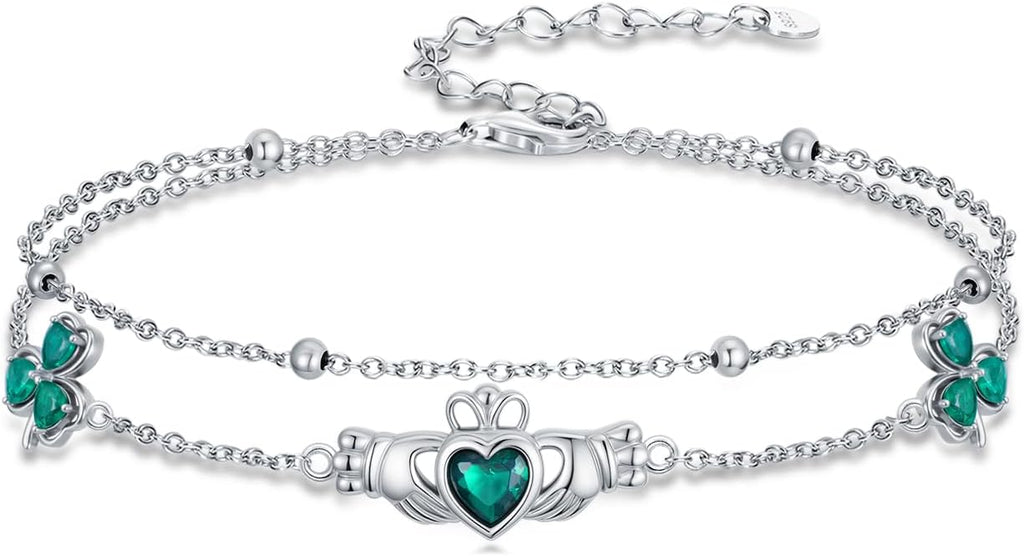 Infinity Love Heart/Claddagh Bracelet for Women 925 Sterling Silver Charm Link Bracelet Adjustable Valentine’s Day Jewelry Gift for Her
