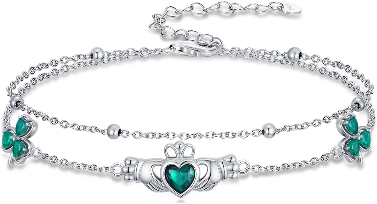 Infinity Love Heart/Claddagh Bracelet for Women 925 Sterling Silver Charm Link Bracelet Adjustable Valentine’s Day Jewelry Gift for Her