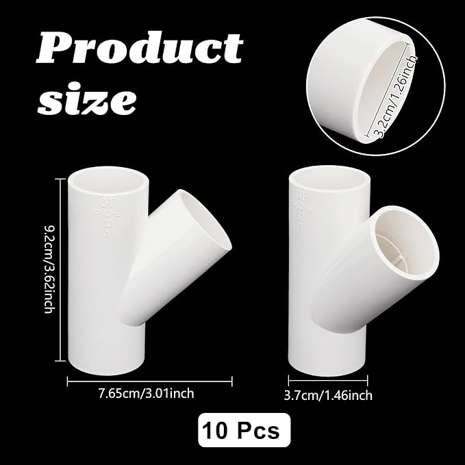 CUTHOLLOW PVC Pipe Fittings 1 Inch Wye Y Fitting, 3.62"x3.01"x1.46" Size - Image 2