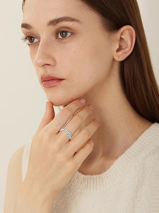 Turquoise/Moss Agate/Moonstone/Black Onyx/Lapis Lazuli/Labradorite/Tiger Eye Feather Ring 925 Sterling Silver Adjustable Ring Western Thumb Rings Vintage Jewelry Gifts for Women