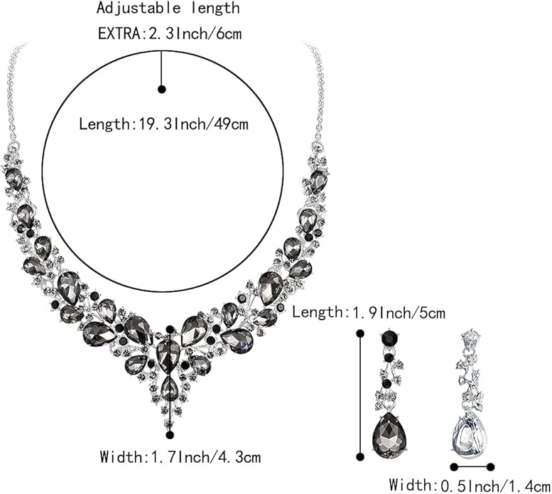 BriLove Women's Wedding Bridal Austrian Crystal Teardrop Cluster Statement Necklace Dangle Earrings Jewelry Set