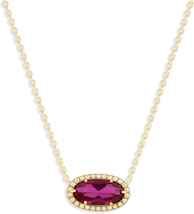 Belacqua Gemstone Necklace in 14K Gold Plated Sterling Silver, Oval Pendant Size 6 * 12mm, 15" Cable Chain with 2" Extender, Spring Ring Clasp, Dainty Birthstone Necklace for Women, Gift Box Included