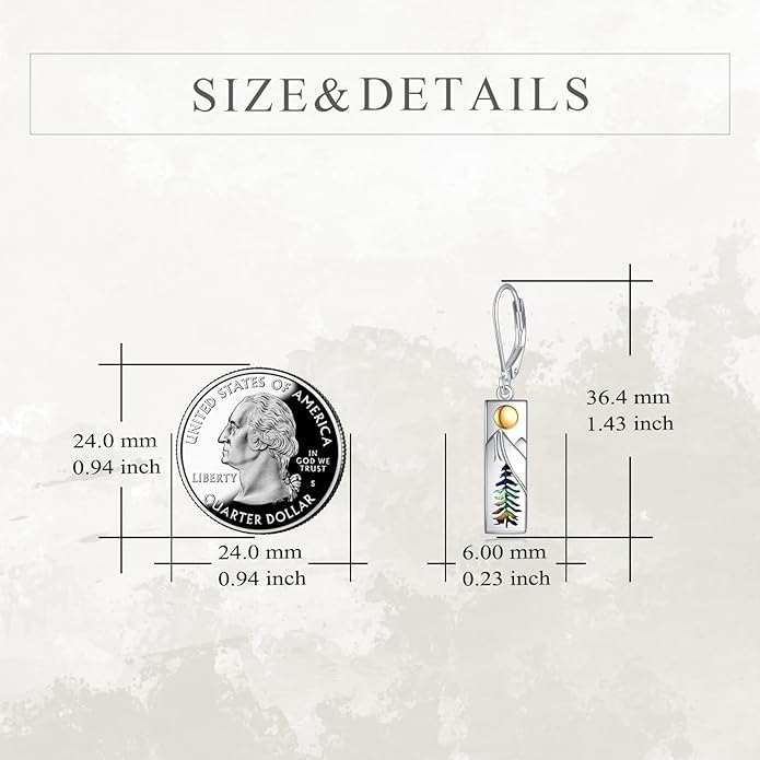 YFN Mountain Earrings 925 Sterling Silver Abalone Dangle Drop Mountain Jewelry Gift for Skiers, Hikers, Campers, Climbers and Nature Lovers