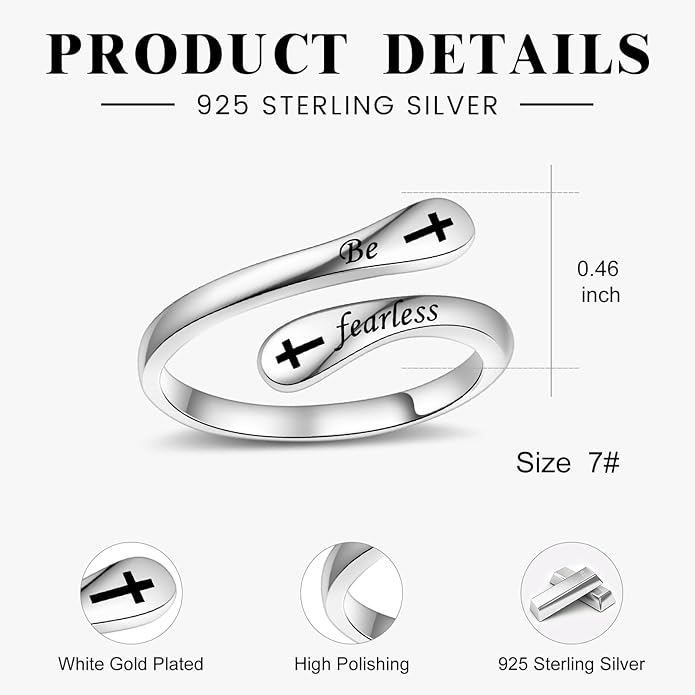Fookduoduo 925 Sterling Silver Ring Inspirational Jewelry adjustable Wrap Open Rings for Women