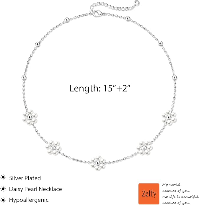 Zeffy Pearl Necklace 4MM/6MM/8MM Dainty Round Imitation Pearl Choker Necklace Wedding Pearl Necklace Delicate Jewelry for Women Simple Bridesmaid Jewelry Gifts