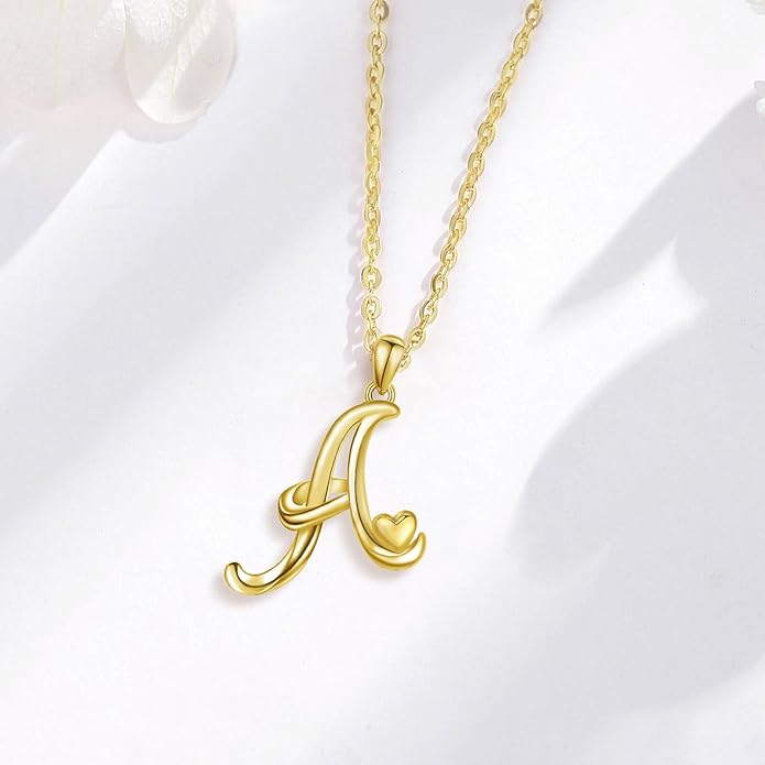 CELESTIA 925 Sterling Silver Initial Necklaces 26 Letter with Rose Gold Heart - 18 Inch Chain
