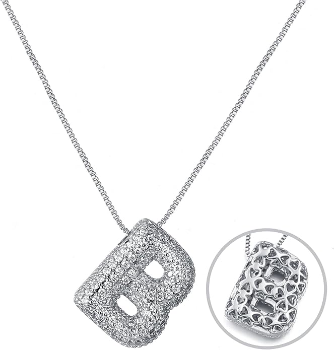 RWQIAN Letter Necklace for Women Bubble, Chunky Initial Alphabet A-Z Pendant Puffy Name Personalized Necklace Dainty Zircon CZ Fashion Jewelry Gifts for Girls Girlfriend