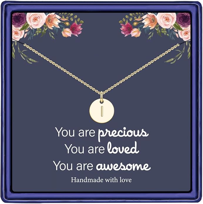 Hidepoo Valentines Gifts for Kids Teen Girls Women - 14K Gold Plated/Rose Gold Plated/S925 Sterling Silver Disc Initial Necklaces for Girls Jewelry Birthday Valentines Gifts for Kids Girl Teens Women