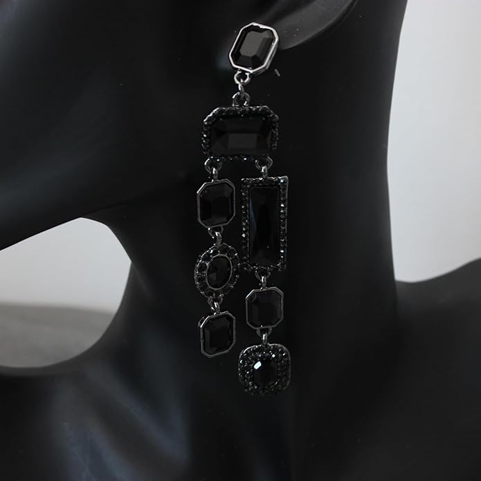 Vintage Rectangle Teardrop Chandelier Earrings, Art Deco Wedding Austrian Crystal Drop Dangle Earrings for Women Party Prom