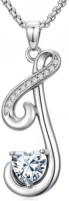 Valentines Day Gifts for Women Alphabet A to Z Initial Birthstone Pendant Necklaces for Women - 18k White Gold Plated Personalized Name Jewelry Valentine Mothers Day Birthday Gifts for Women Her Girlfriend
