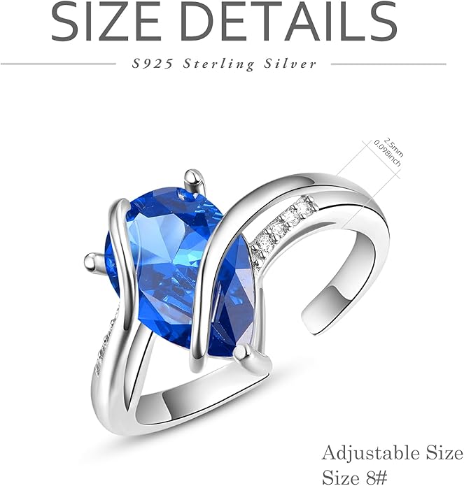 KINGWHYTE Adjustable Rings for Women Teardrop Pear Ring 925 Sterling Silver 0.85ct Teardrop Cubic Zirconia Open AdjustableThumb Ring for Women