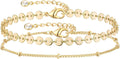 Dainty Layered Gold Chain Bracelet for Women 14K Gold Plated Handmade Adjustable Bracelet Satellite Beads Oval Mariner Figaro Link Chain Bracelets Minimalist Layering Stacking Jewelry Gift for Women