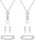 Wedding Jewelry for Bride Bridesmaid, Pearl Dangle Earrings and Pendant Necklace Set Bridal Jewelry for Promise Wedding Party