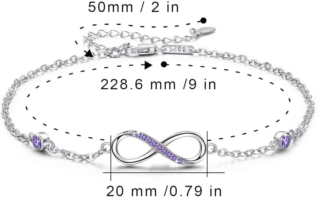 MEDWISE Womens Infinity Anklet Bracelet 925 Sterling Silver Endless Love Symbol Ankle Bracelet Adjustable Plus Size Large Bracelet Gifts for her Mother’s Day Gifts