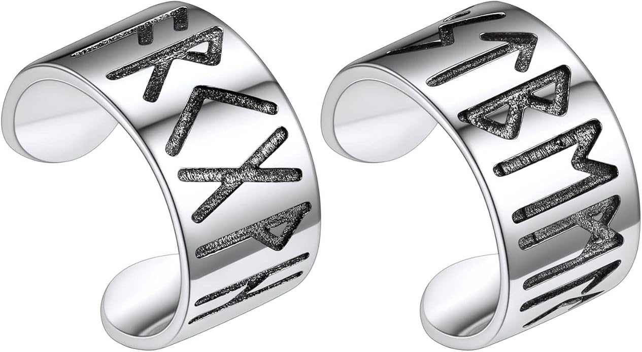 Silvora Ear Cuff 925 Sterling Silver Viking Runes Earrings for Men Women Viking Jewelry with Gift Box