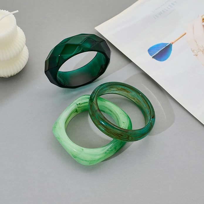 LILIE&WHITE 3 PCS Acrylic Resin Bracelet For Women Trendy Chunky Bangle Bracelets Fashion Colorful Bracelet Jewelry Gift