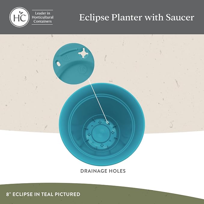 The HC Companies Eclipse Round Planter Pot, 12 Inch, Warm Gray, Attached Saucer - Image 3