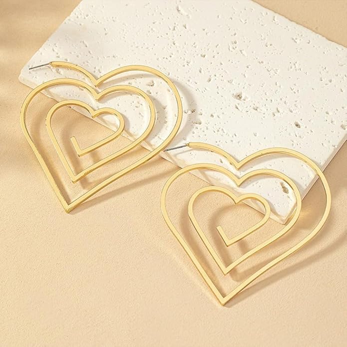 Trendy Large Gold Spiral Heart Stud Earring for Women, Statement Hollow Silver Big Love Hearts Y2k Earrings Bold Personalized Prom Party Jewelry Gifts