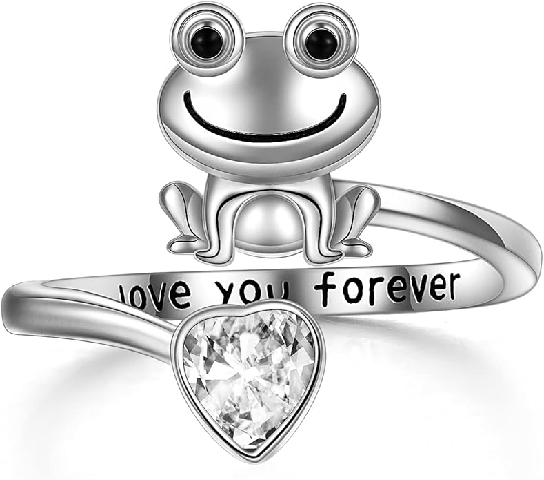 POPLYKE Frog Rings for Women Sterling Silver Frog Hold Topaz Heart CZ Rings Statement Rings